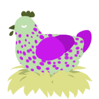 A gluppy and amethyst chicken with a speckle pattern