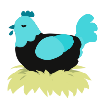 Jorts, a black and aqua chicken with a head pattern
