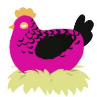 A fuchsia and black chicken with a half-lace pattern