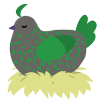 A grey and viridian chicken with a speckle pattern