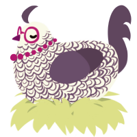 A white and overcast chicken with a double-lace pattern