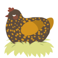 Duke, a bark and ochre chicken with a speckle pattern