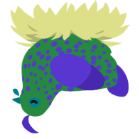 Bleepus, a viridian and indigo chicken with a speckle pattern