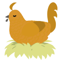 A orange and ochre chicken with a lace pattern