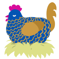 A ultramarine and gold chicken with a lace pattern