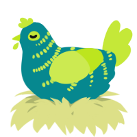 A teal and lime chicken with a half-bar pattern