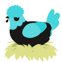 A sable and aqua chicken with a head pattern