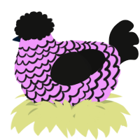A lavender and black chicken with a lace pattern