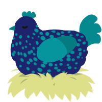 A navy and teal chicken with a speckle pattern