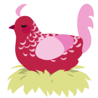 A crimson and pink chicken with a half-lace pattern