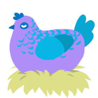 Magic, a lilac and cerulean chicken with a half-lace pattern
