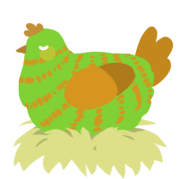 A grass and ochre chicken with a bar pattern