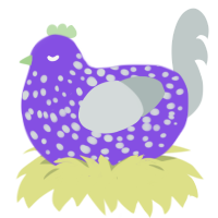 Ube, a blurple and silver chicken with a speckle pattern