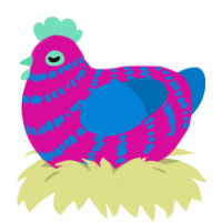 A fuchsia and sapphire chicken with a bar pattern