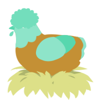 A gold and mint chicken with a head pattern