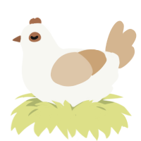 A white and beige chicken