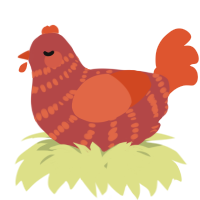 A red and vermilion chicken with a bar pattern