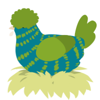 A sea and chartreuse chicken with a bar pattern