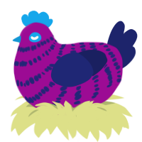 A plum and navy chicken with a bar pattern