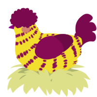 A yellow and wine chicken with a bar pattern