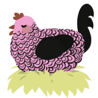 A pink and black chicken with a double-lace pattern