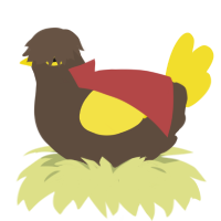 Flint, a bark and yellow chicken