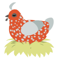 A vermilion and silver chicken with a speckle pattern