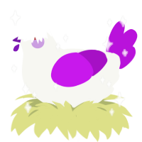 Elmer, a white and amethyst chicken