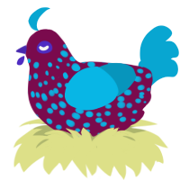 Doubled, a wine and cerulean chicken with a speckle pattern