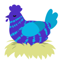 Booberry, a indigo and cerulean chicken with a bar pattern
