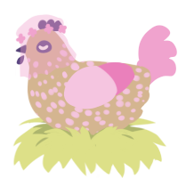 Lillith, a beige and pink chicken with a speckle pattern