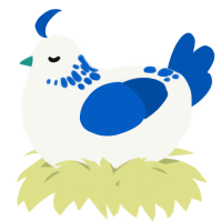 A white and ultramarine chicken with a neck-speckle pattern