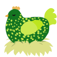 veggie, a leaf and lime chicken with a speckle pattern