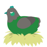 A viridian and grey chicken with a head pattern