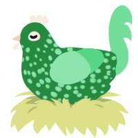 A viridian and spring chicken with a speckle pattern