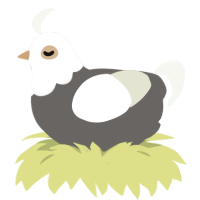 A grey and white chicken with a head pattern