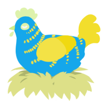 A sky and yellow chicken with a half-bar pattern