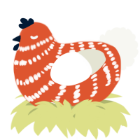 A vermilion and white chicken with a bar pattern