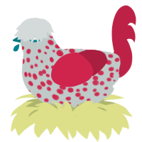 fungus that bleeds, a silver and crimson chicken with a speckle pattern