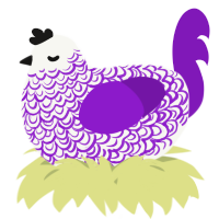 A white and violet chicken with a double-lace pattern