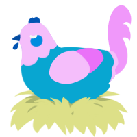 A cerulean and lavender chicken with a head pattern