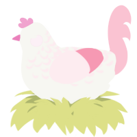 A white and rose chicken with a half-lace pattern