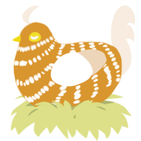 A orange and cream chicken with a bar pattern