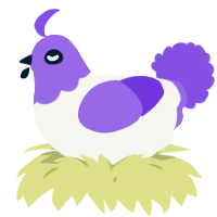 A white and blurple chicken with a head pattern