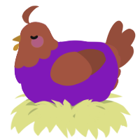 A violet and russet chicken with a head pattern