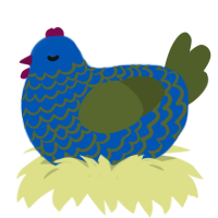 A ultramarine and olive chicken with a lace pattern