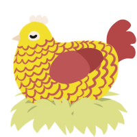 A yellow and red chicken with a lace pattern