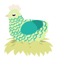 A apple and turquoise chicken with a lace pattern