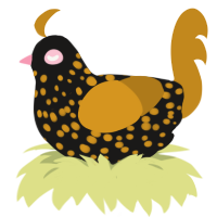 Magma Block, a sable and ochre chicken with a speckle pattern