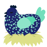 Lumi, a navy and mint chicken with a speckle pattern